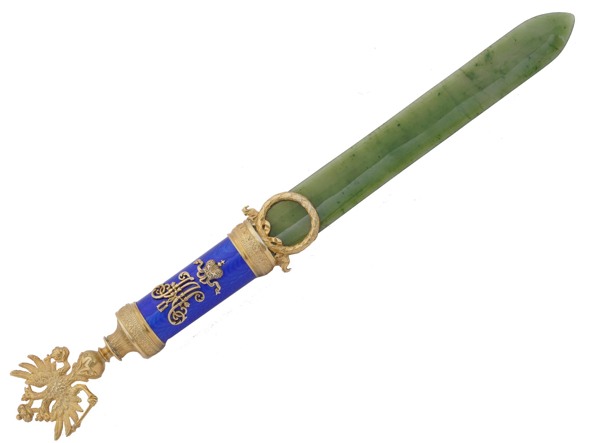 LARGE RUSSIAN GILT SILVER NEPHRITE LETTER OPENER PIC-0